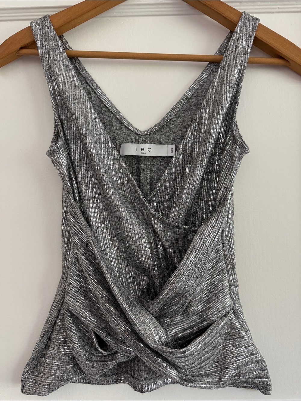 IRO Metallic Silver Draped Wrap Camisole